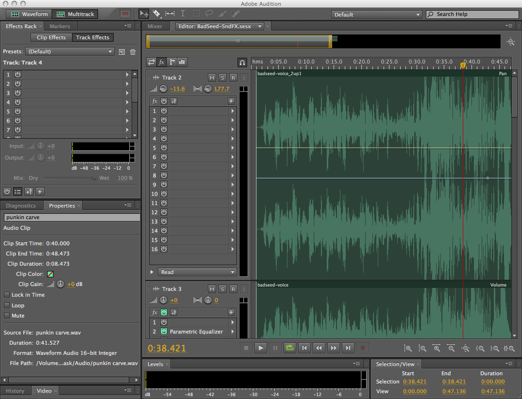 Screenshot of Adobe Audition with waveforms